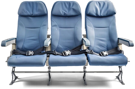 A row of three economy airplane seats